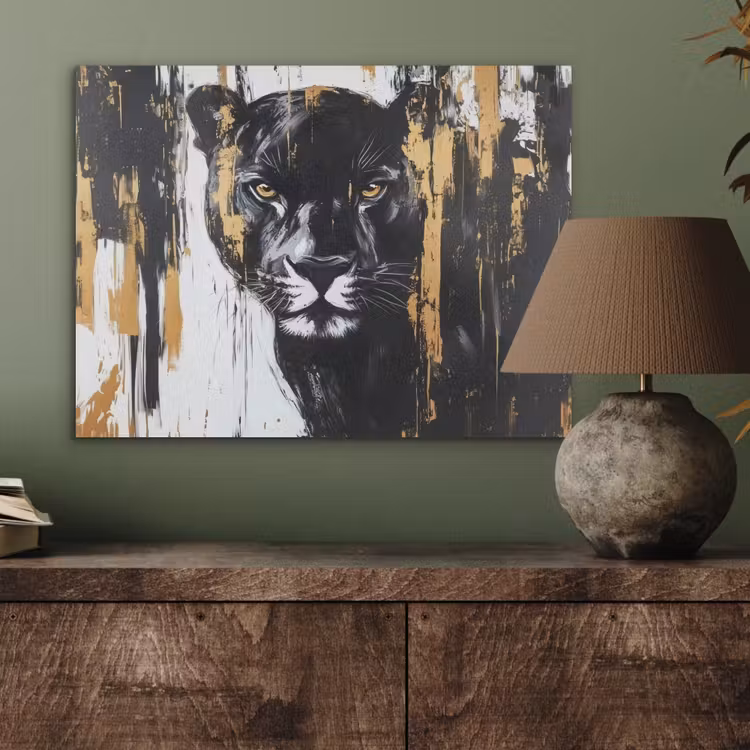 Panter - Zwart - Abstract - Verfstreken PET vilt klein -sfeer2