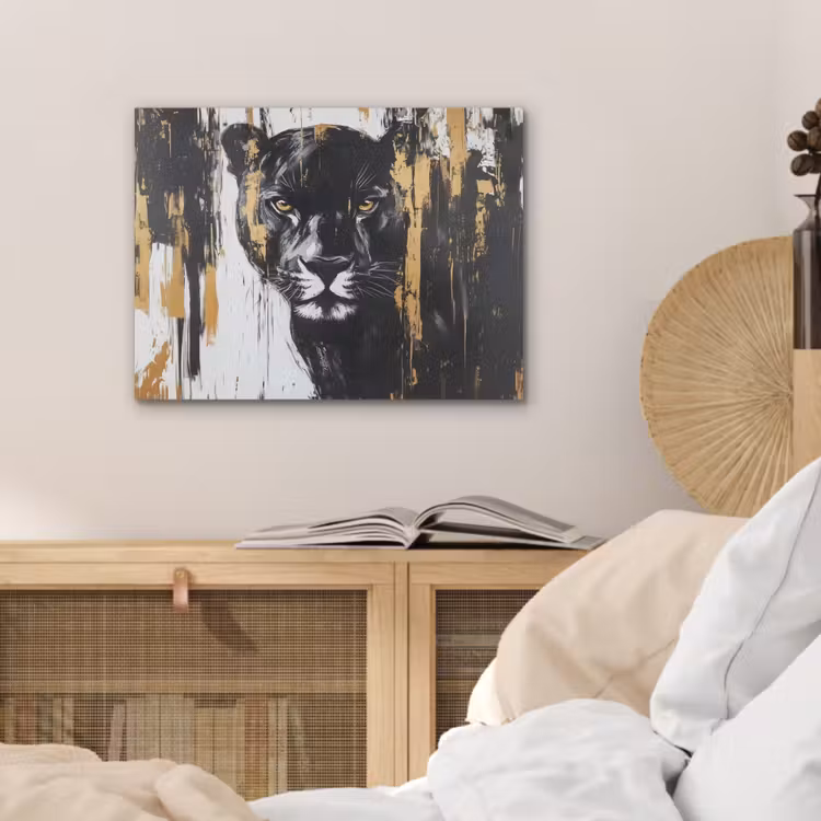 Panter - Zwart - Abstract - Verfstreken PET vilt klein -sfeer3