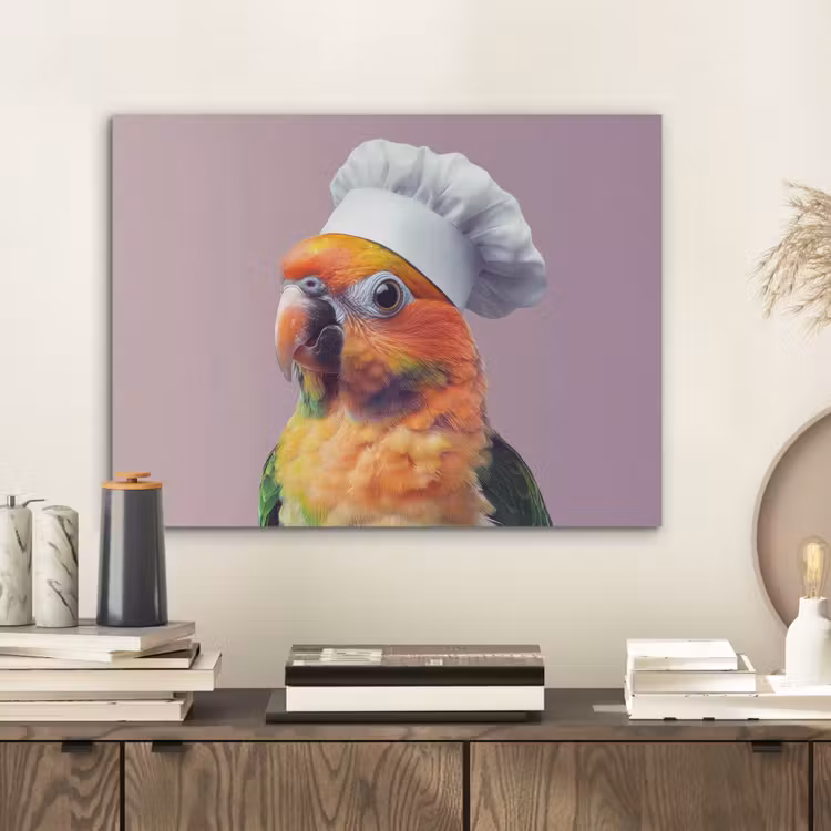 Papegaai - Koksmuts - Nieuwsgierig - Vogel PET vilt klein -sfeer1
