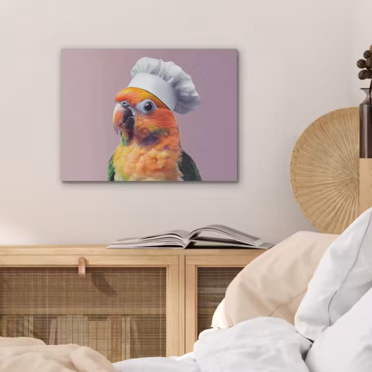 Papegaai - Koksmuts - Nieuwsgierig - Vogel PET vilt klein -sfeer3