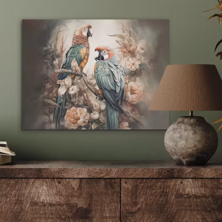 Papegaaien - Vogels - Natuur - Bloemen PET vilt klein -sfeer2