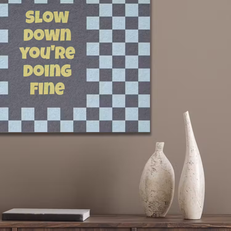 Patroon - Geblok - Blauw - Slow down you're doing fine PET vilt klein -sfeer6_closeup