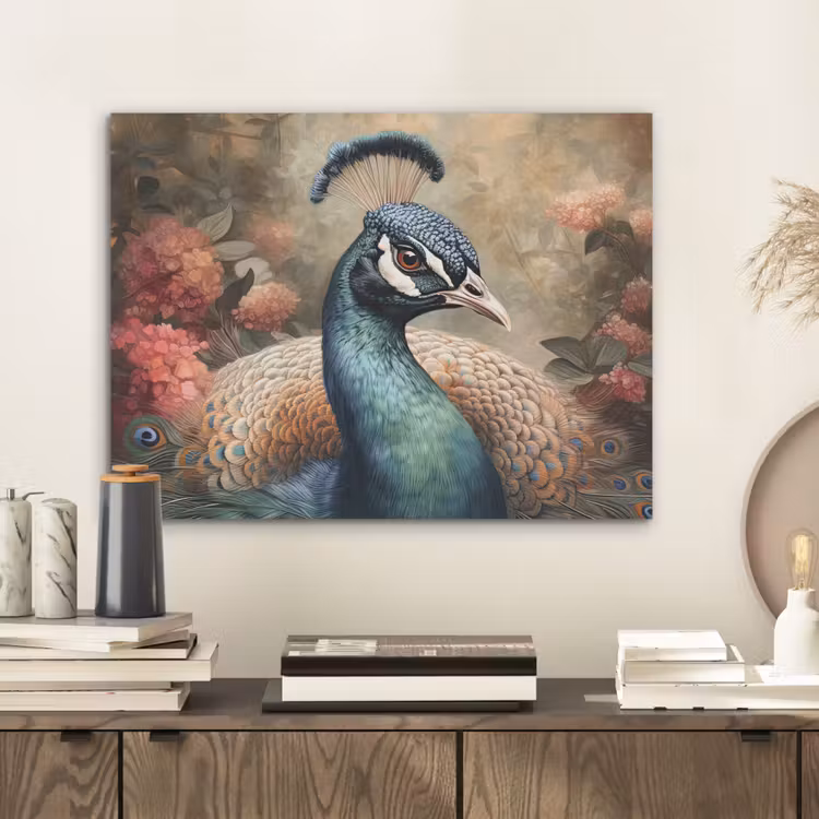 Pauw - Vogel - Bloemen - Planten - Pauwenveren PET vilt klein -sfeer1