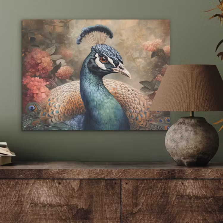Pauw - Vogel - Bloemen - Planten - Pauwenveren PET vilt klein -sfeer2