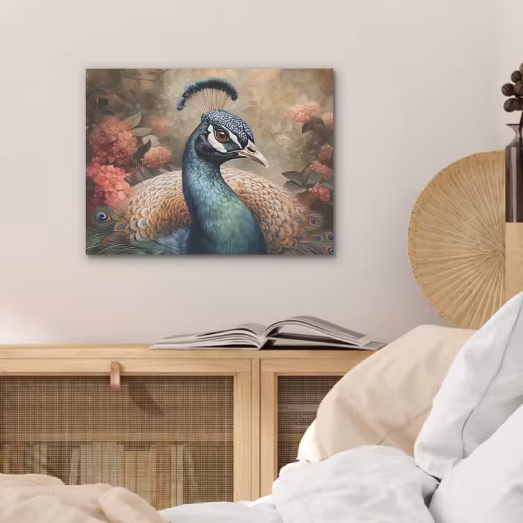 Pauw - Vogel - Bloemen - Planten - Pauwenveren PET vilt klein -sfeer3