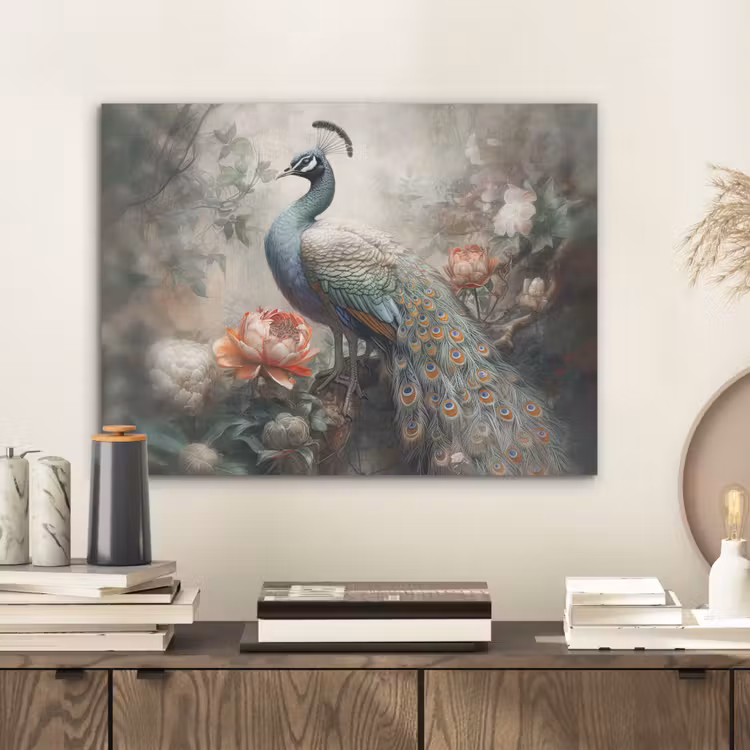 Pauw - Pauwenveren - Vogel - Jungle - Bloemen PET vilt klein -sfeer1