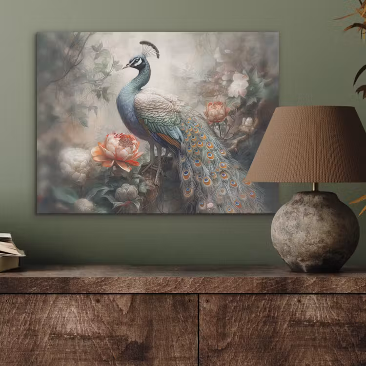 Pauw - Pauwenveren - Vogel - Jungle - Bloemen PET vilt klein -sfeer2