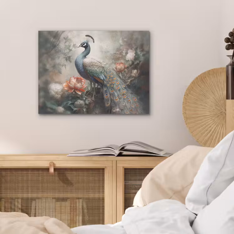 Pauw - Pauwenveren - Vogel - Jungle - Bloemen PET vilt klein -sfeer3