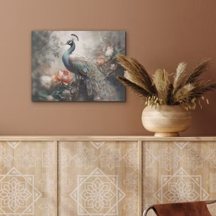 Pauw - Pauwenveren - Vogel - Jungle - Bloemen PET vilt klein -sfeer4