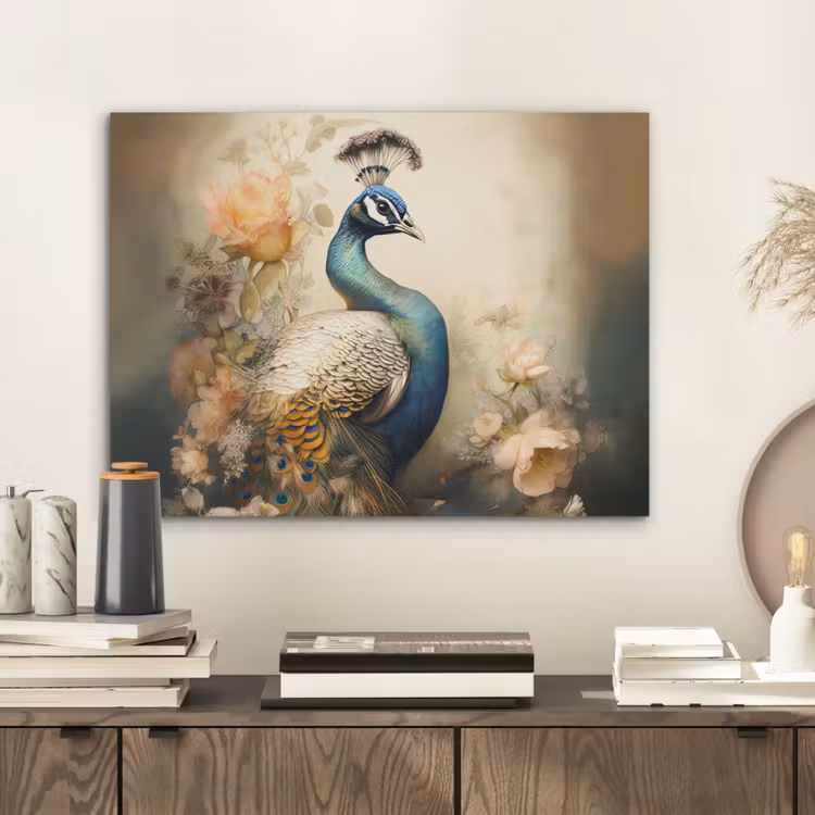 Pauw - Pauwenveren - Bloemen - Vogels - Botanisch PET vilt klein -sfeer1