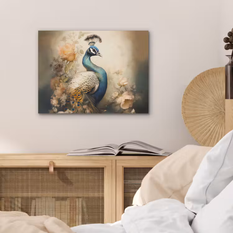 Pauw - Pauwenveren - Bloemen - Vogels - Botanisch PET vilt klein -sfeer3