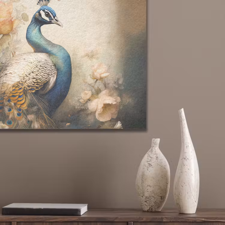 Pauw - Pauwenveren - Bloemen - Vogels - Botanisch PET vilt klein -sfeer6_closeup