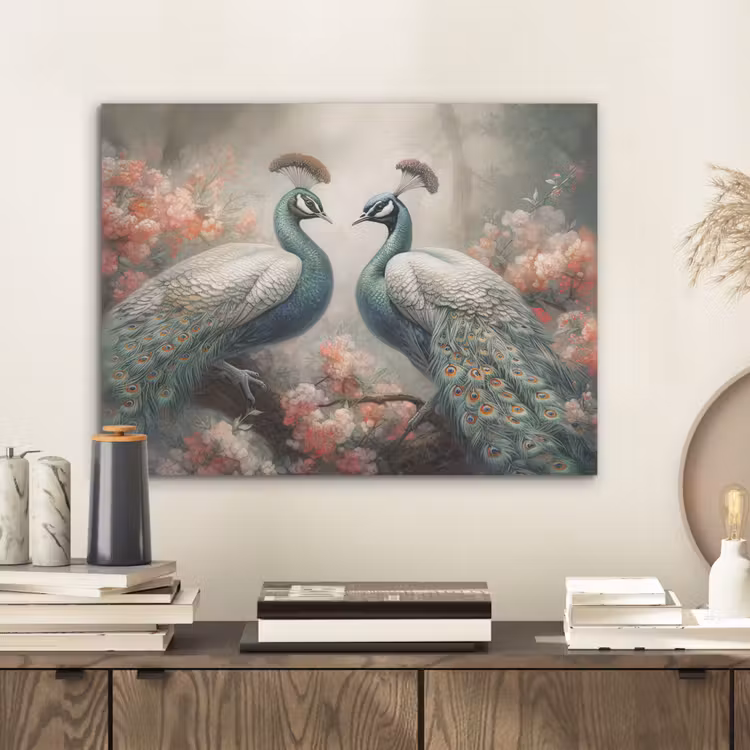 Pauwen - Pauwenveren - Vogels - Bloemen - Natuur PET vilt klein -sfeer1