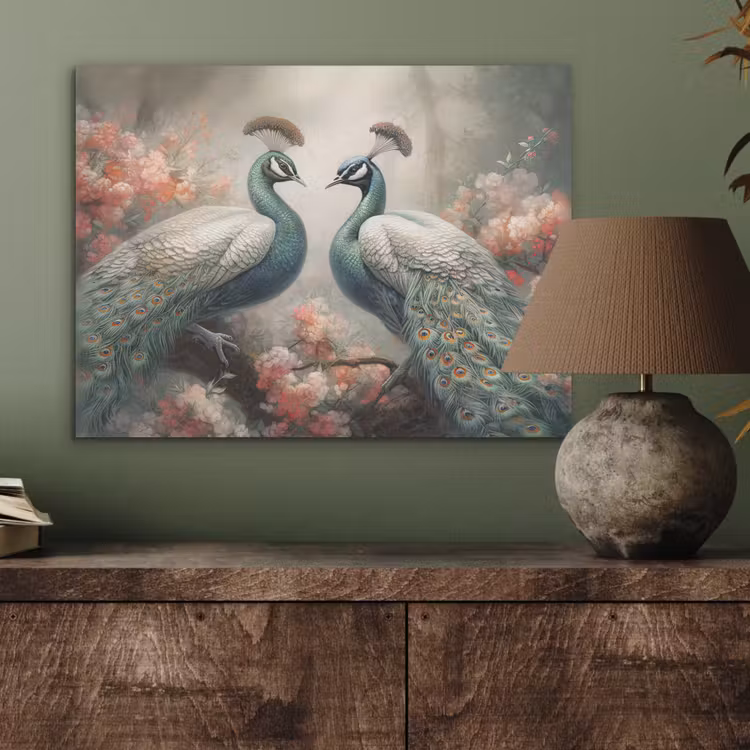 Pauwen - Pauwenveren - Vogels - Bloemen - Natuur PET vilt klein -sfeer2