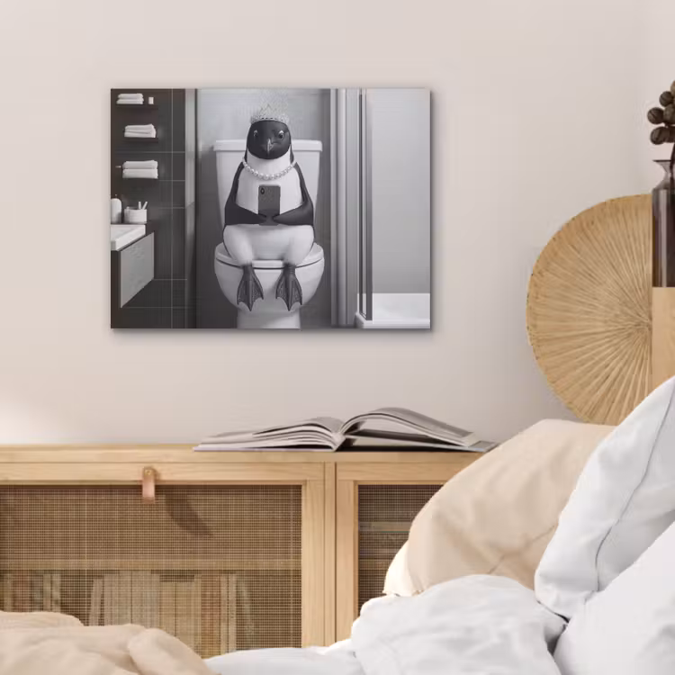 Pinguïn - Telefoon - Toilet - Zwart - Wit PET vilt klein -sfeer3