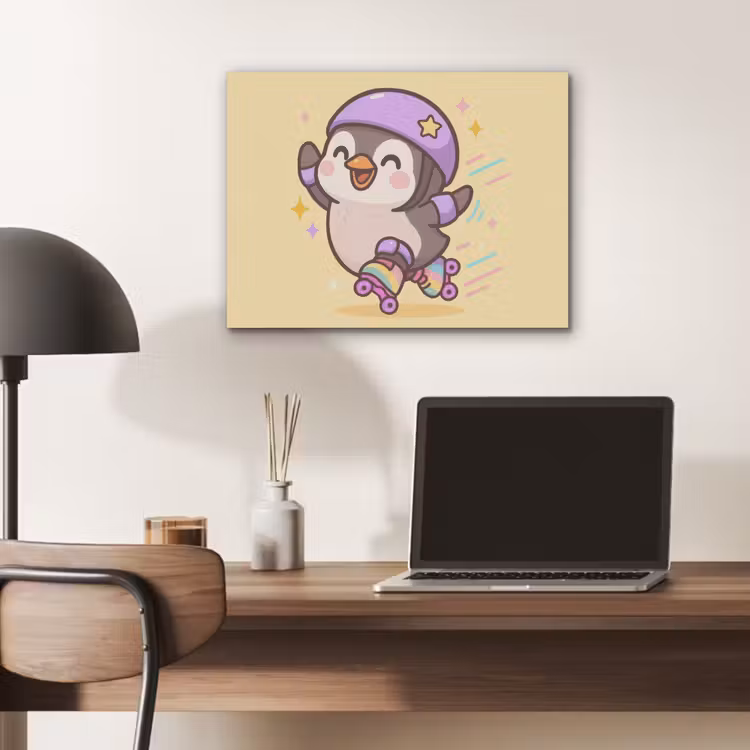 Pinguïn - Rolschaatsen - Geel - Energiek PET vilt klein -sfeer5