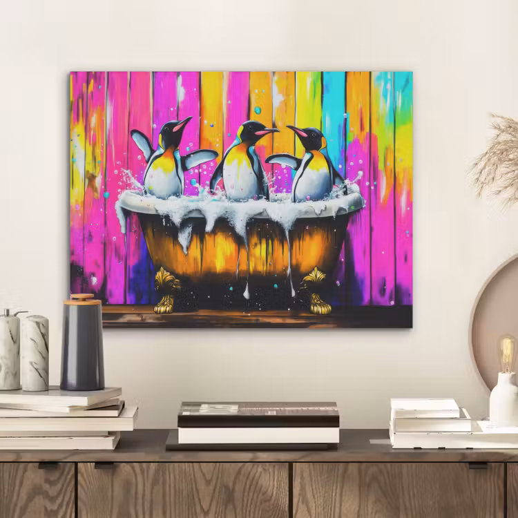 Pinguïns - Badkuip - Kleurrijk - Schuim PET vilt klein -sfeer1