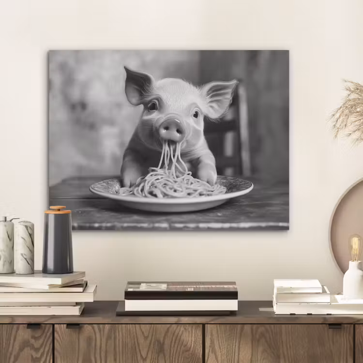Varken - Schattig - Spaghetti - Zwart wit - Dier PET vilt klein -sfeer1