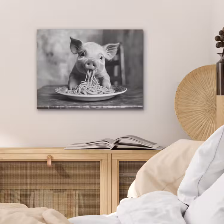 Varken - Schattig - Spaghetti - Zwart wit - Dier PET vilt klein -sfeer3