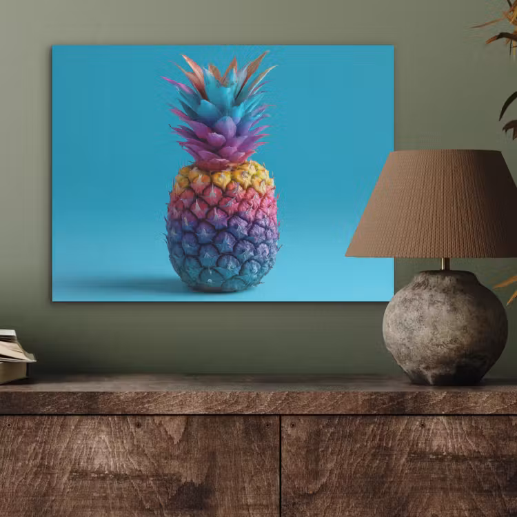 Ananas - Regenboog - Blauw - Popart PET vilt klein -sfeer2