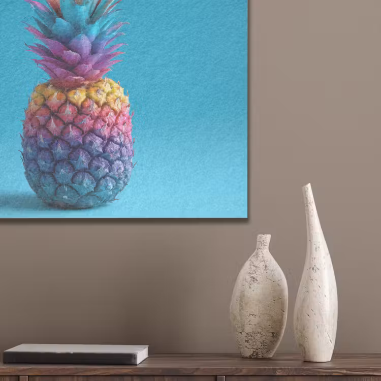Ananas - Regenboog - Blauw - Popart PET vilt klein -sfeer6_closeup