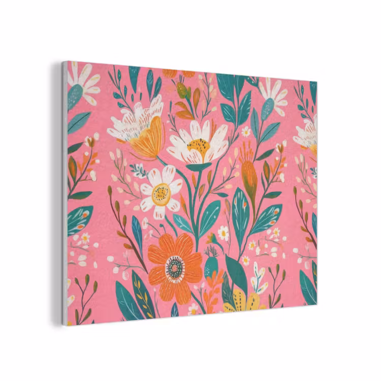 Roze - Bloemen - Wit - Oranje PET vilt klein -3d