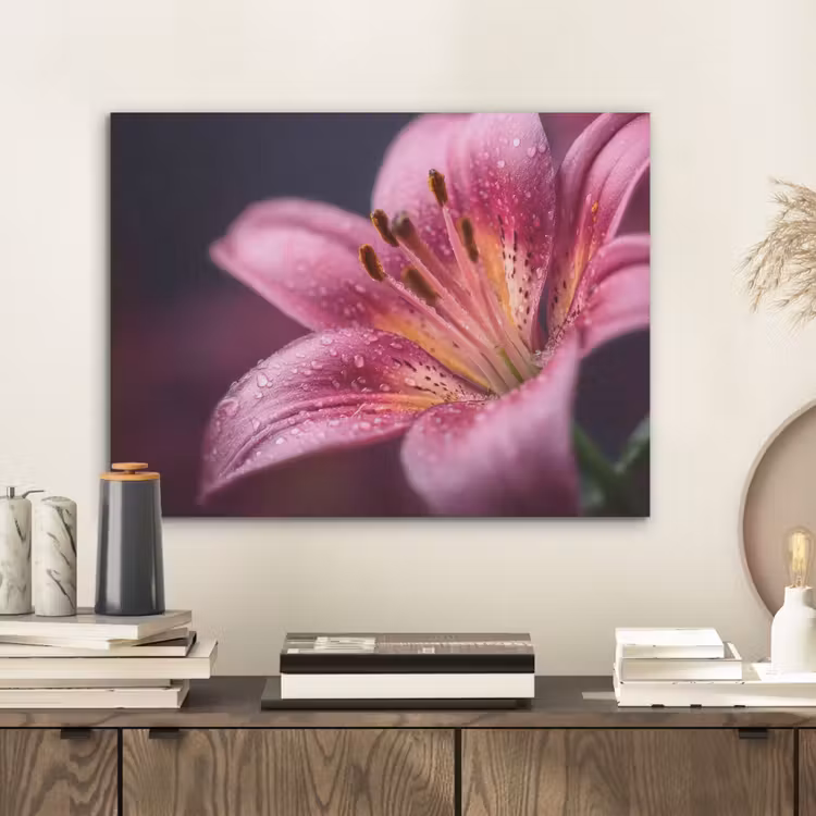 Roze - lelie - Dauwdruppels PET vilt klein -sfeer1