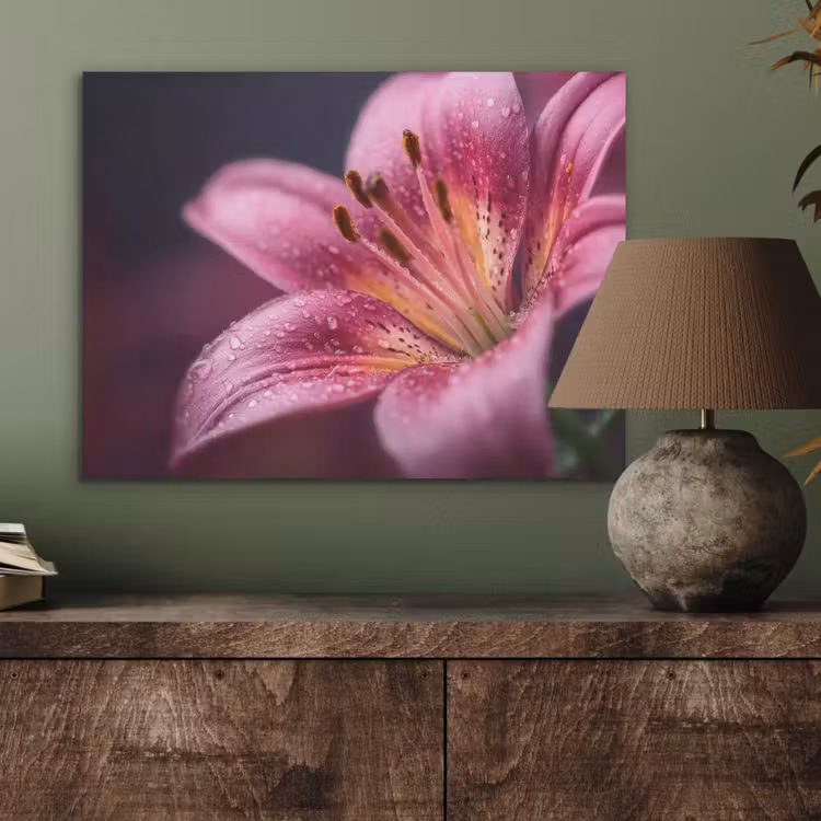 Roze - lelie - Dauwdruppels PET vilt klein -sfeer2
