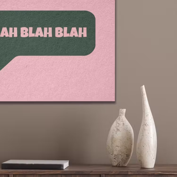 Roze - Tekstwolk - Groen - BLAH BLAH BLAH PET vilt klein -sfeer6_closeup