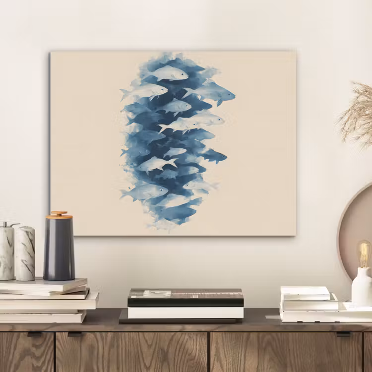 Vissen - Minimalistisch - Blauw PET vilt klein -sfeer1