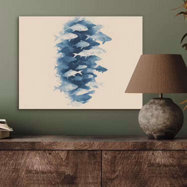 Vissen - Minimalistisch - Blauw PET vilt klein -sfeer2