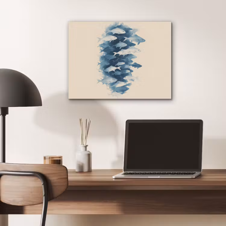 Vissen - Minimalistisch - Blauw PET vilt klein -sfeer5