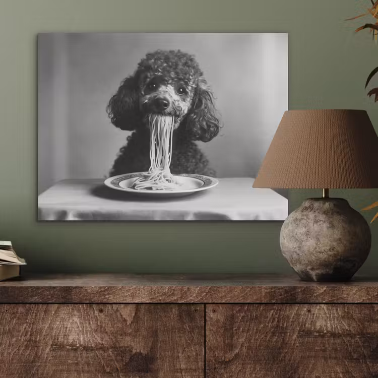 Poedel - Hond - Zwart - Wit - Schattig - Pasta PET vilt klein -sfeer2