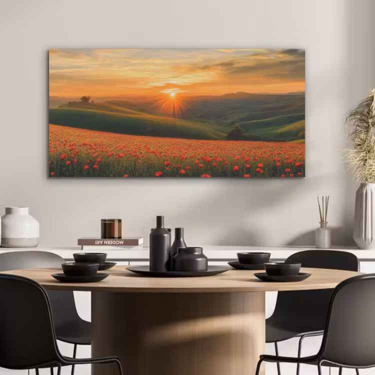 Klaprozen - Bloemen - Heuvels - Zonsondergang PET vilt middel -sfeer1