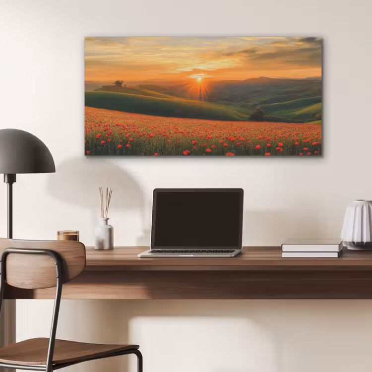 Klaprozen - Bloemen - Heuvels - Zonsondergang PET vilt middel -sfeer5