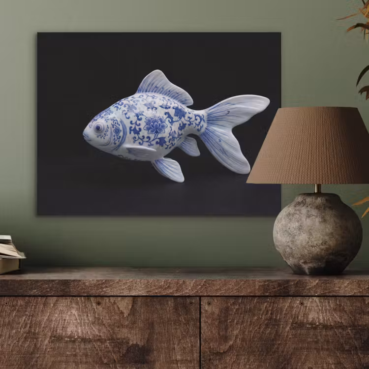 Porselein - Goudvis - Delfts - Blauw PET vilt klein -sfeer2