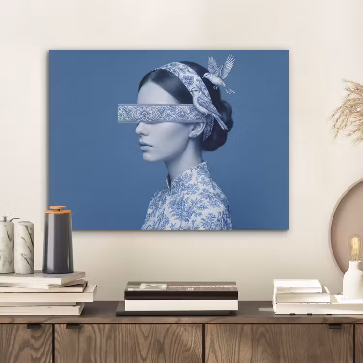 Portret - Klassiek - Wit - Blauw PET vilt klein -sfeer1