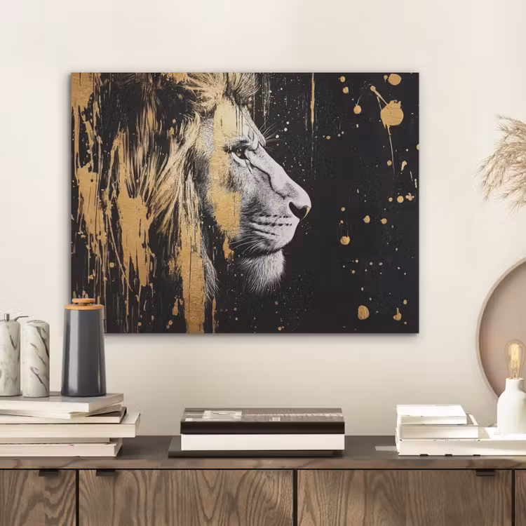 Portret - Leeuw - Abstract - Goud PET vilt klein -sfeer1