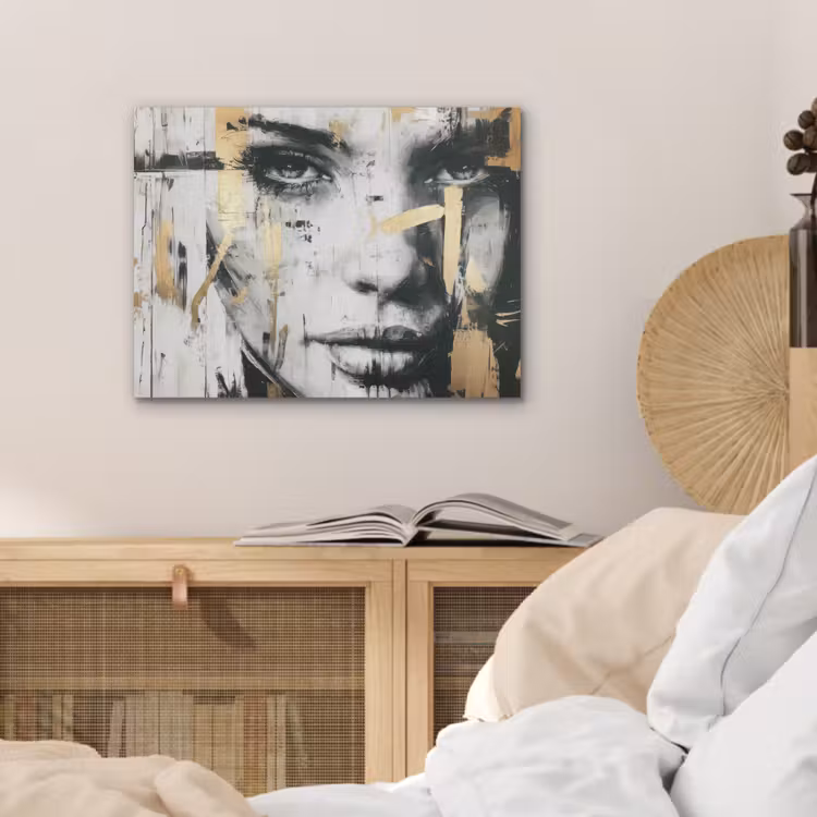 Portret - Vrouw - Penseelstreken - Goud PET vilt klein -sfeer3