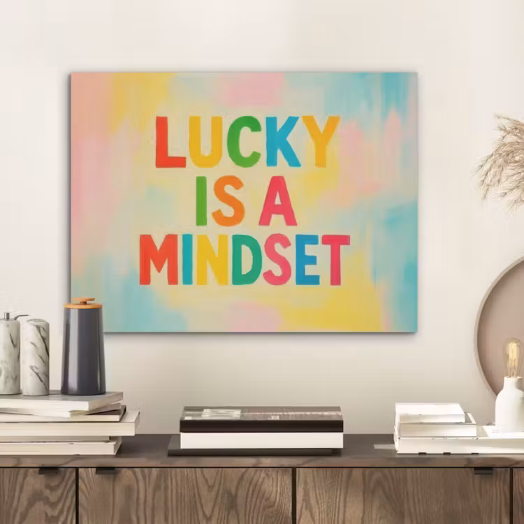 Quote - Lucky - Regenboogkleuren PET vilt klein -sfeer1