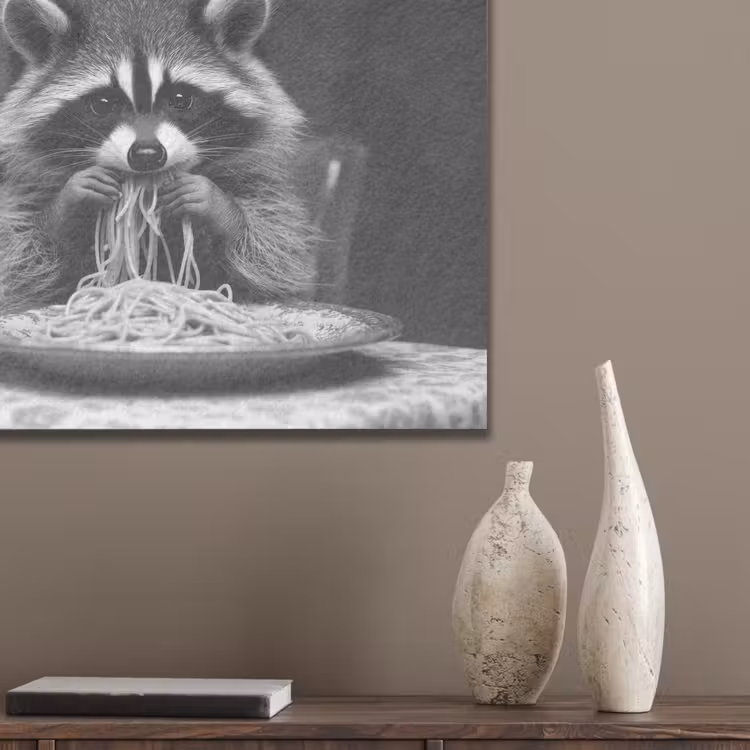 Wasbeer - Cute - Pasta - Tafelkleed - Zwart - Wit PET vilt klein -sfeer6_closeup