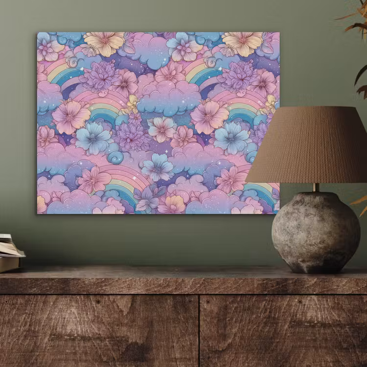 Regenbogen - Bloemen - Kleurrijk - Wolken PET vilt klein -sfeer2