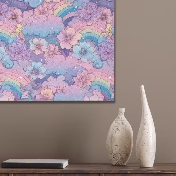 Regenbogen - Bloemen - Kleurrijk - Wolken PET vilt klein -sfeer6_closeup