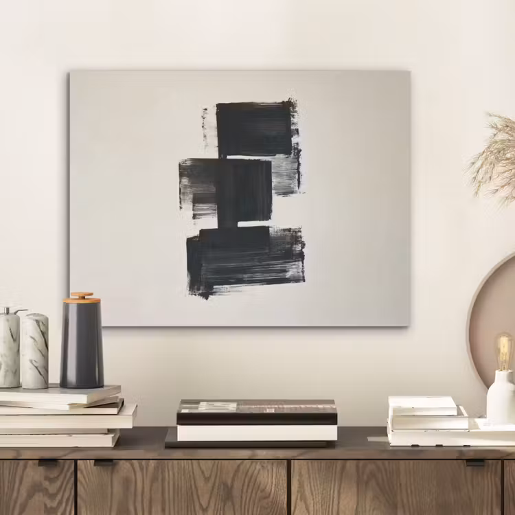 Rechthoeken - Penseelstreken - Abstract - Zwart PET vilt klein -sfeer1