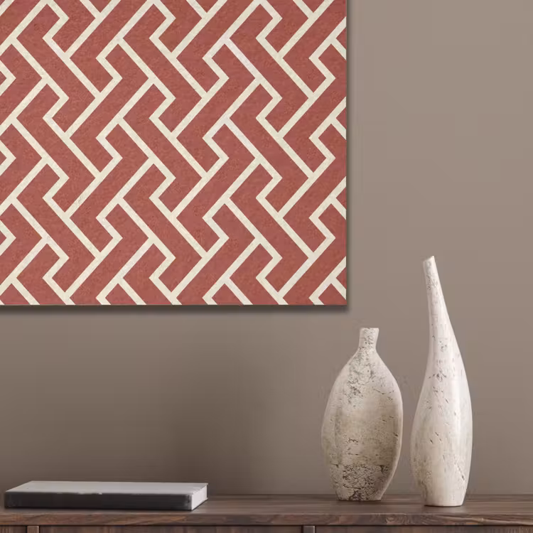 Rood - Beige - Patroon - Lijnen PET vilt klein 837 -sfeer6_closeup