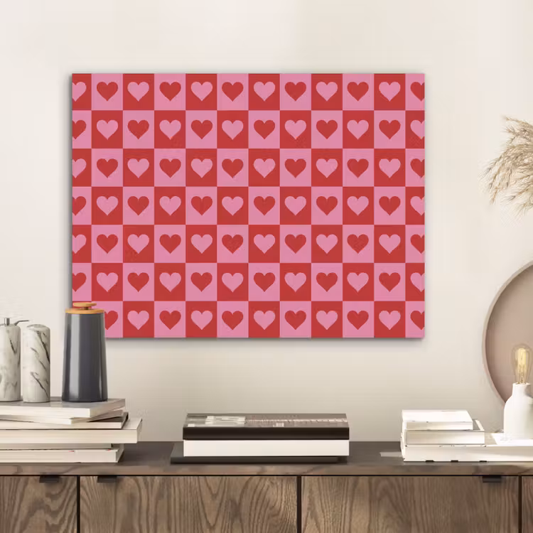 Rood - Roze - Schaakbord - Valentijn PET vilt klein -sfeer1