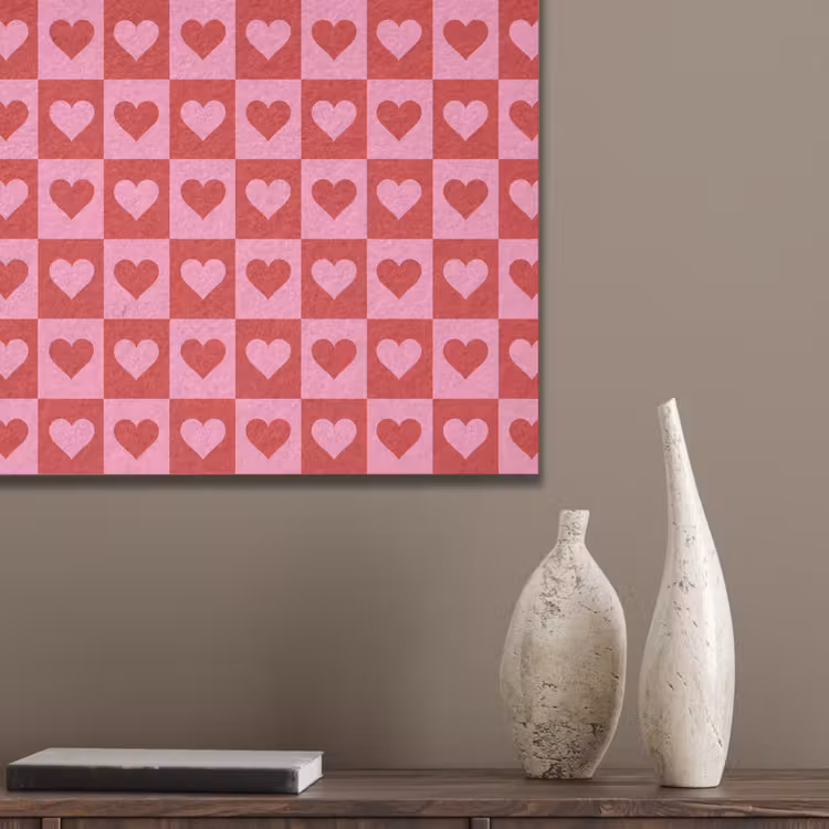 Rood - Roze - Schaakbord - Valentijn PET vilt klein -sfeer6_closeup