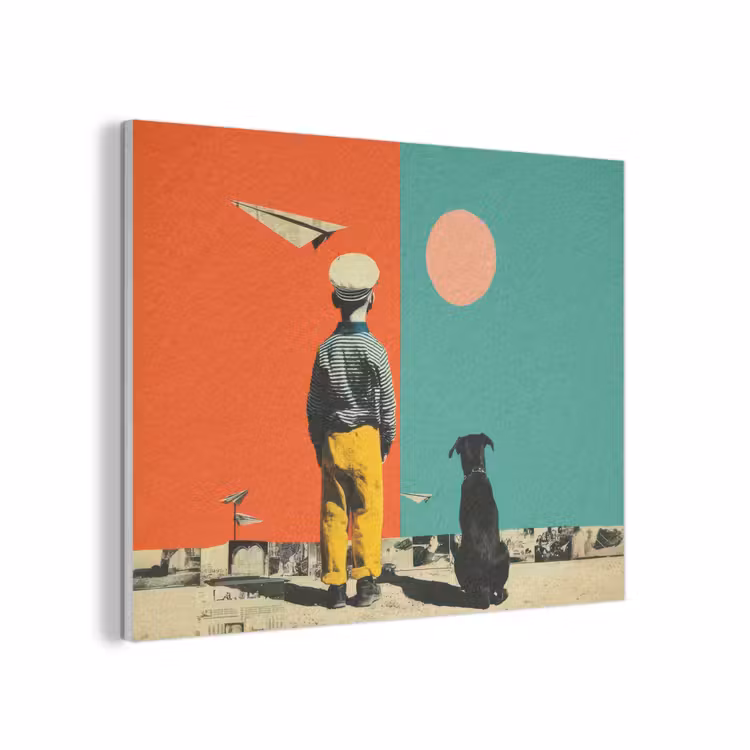 Retro - Jongen - Hond - Rood - Groen PET vilt klein -3d