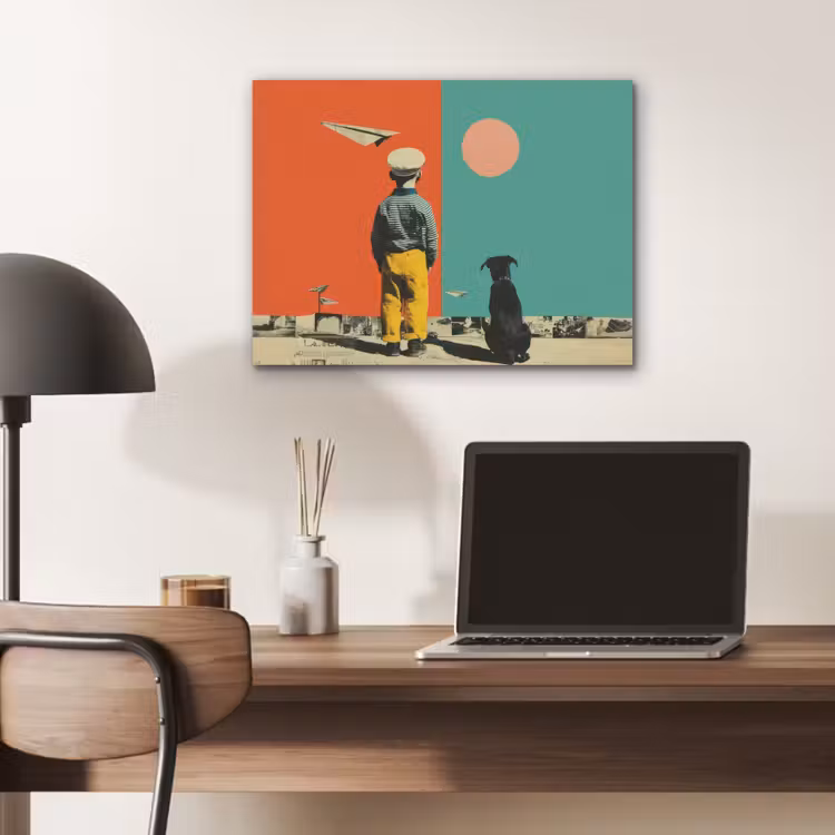 Retro - Jongen - Hond - Rood - Groen PET vilt klein -sfeer5