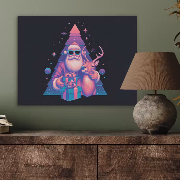 Retro - Kerstman - Rendieren - Kerstboom PET vilt klein -sfeer2